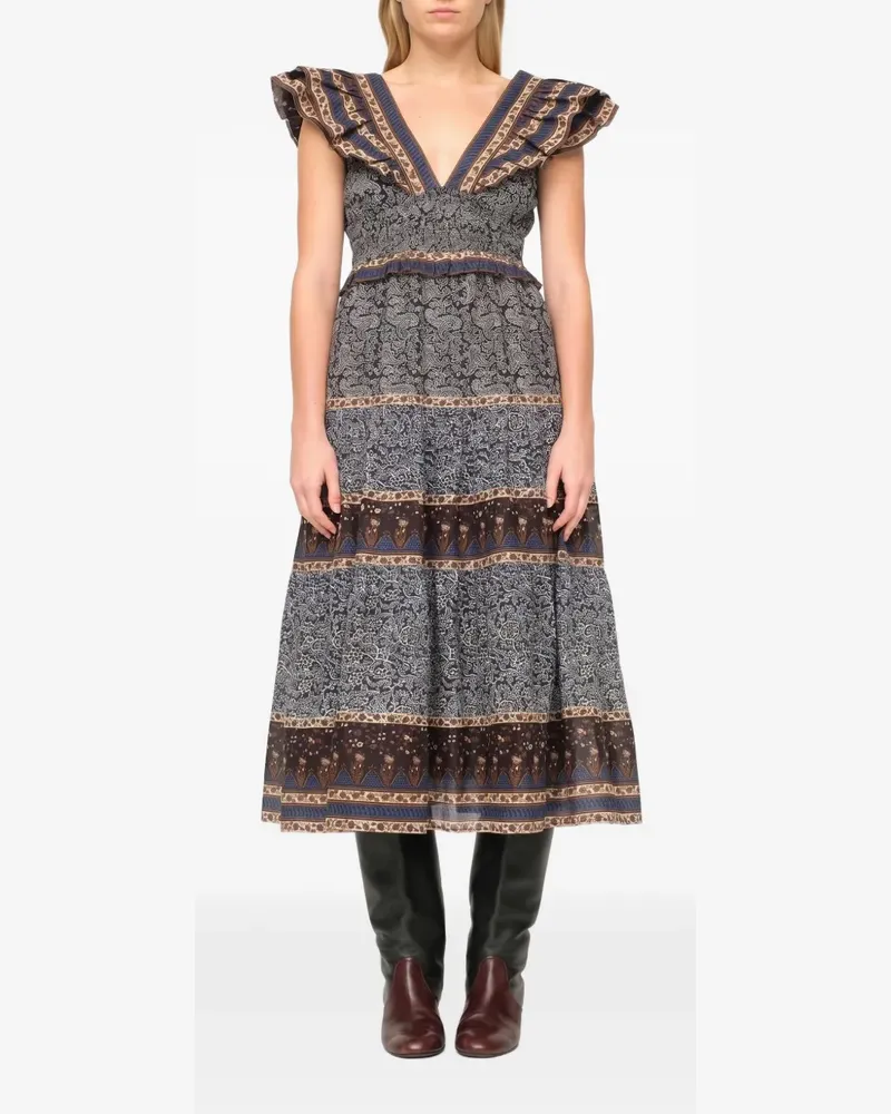 Sea Gesmoktes Ivette Kleid mit weiten Ärmeln - Schwarz Schwarz