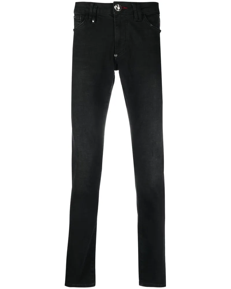 Philipp Plein Schmale Jeans mit Logo-Schild - Schwarz Schwarz