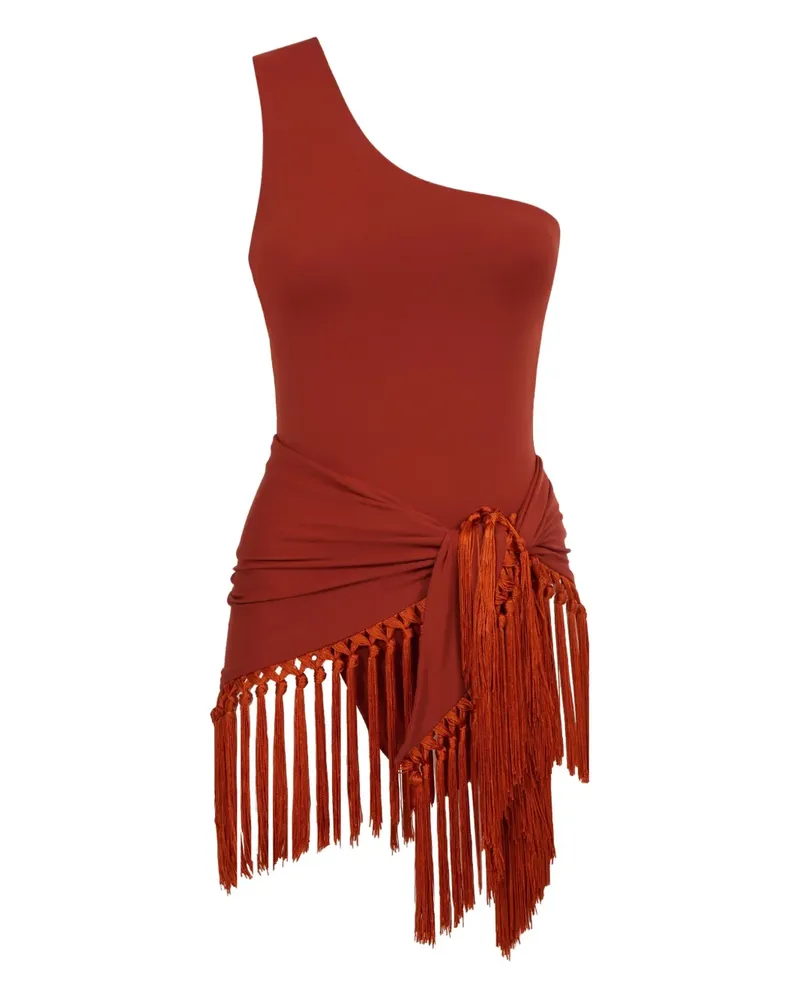 Taller Marmo Yacare One-Shoulder-Badeanzug mit Fransen - Rot Rot