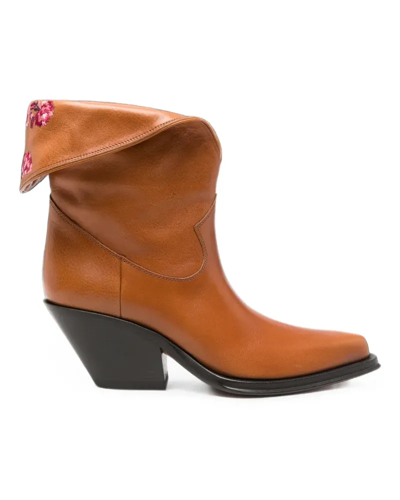 Chloé floral-embroidered fold-over ankle boots - Braun Braun