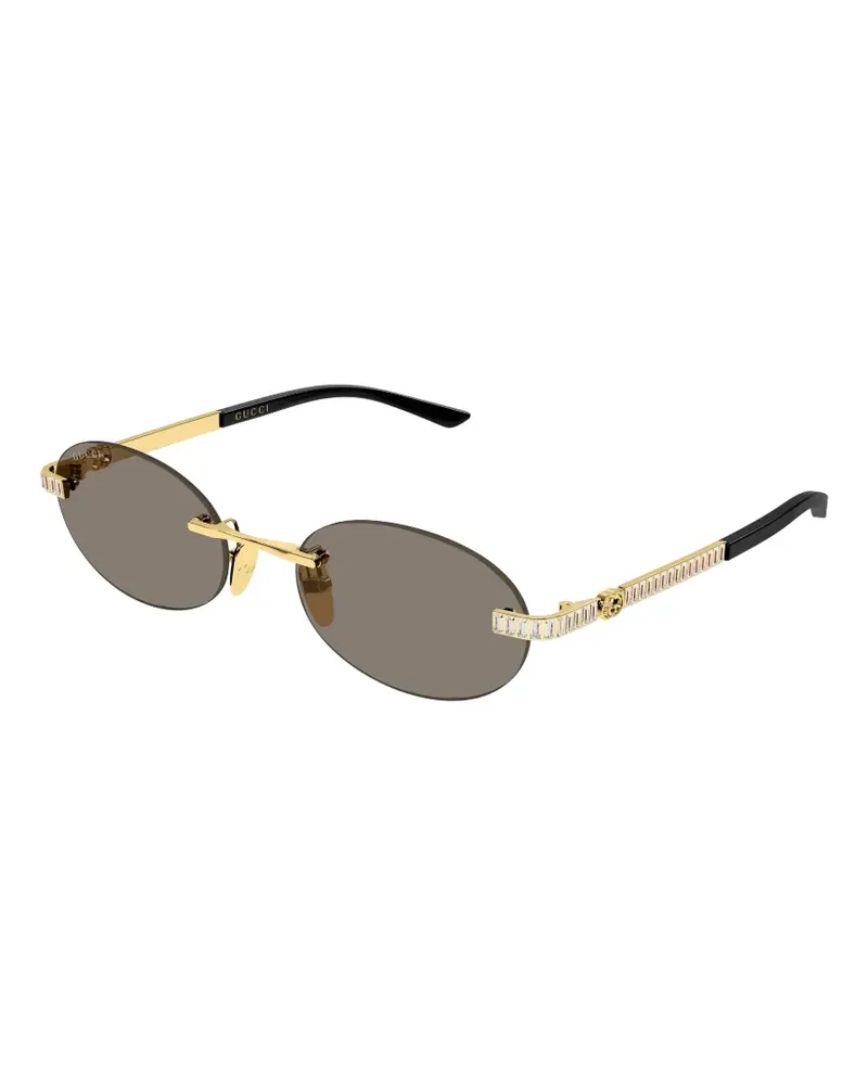 Gucci Kristallverzierte Sonnenbrille mit GG - Gold Gold