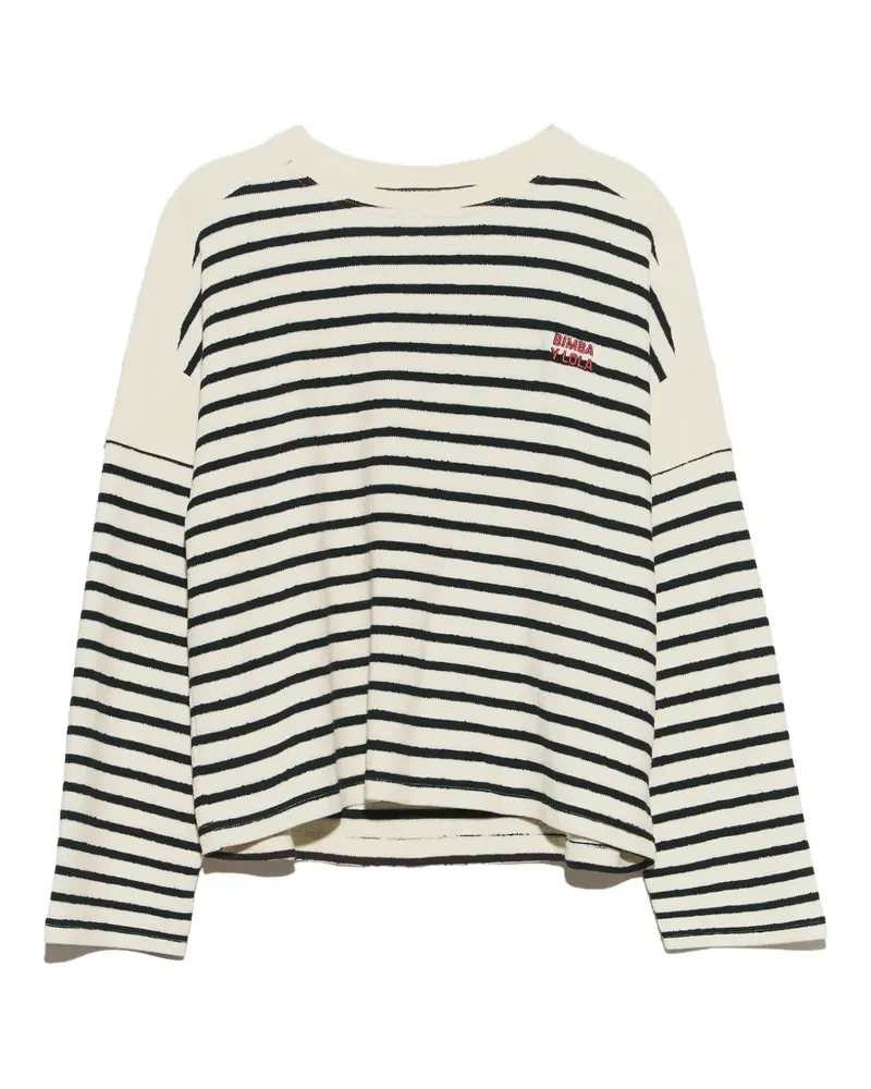 BIMBA Y LOLA long-sleeve terry cotton T-shirt with ivory stripes - Nude Nude