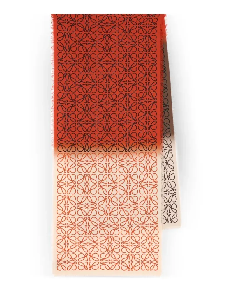 Loewe Ausgefranster Schal mit Logo-Print - Rot Rot