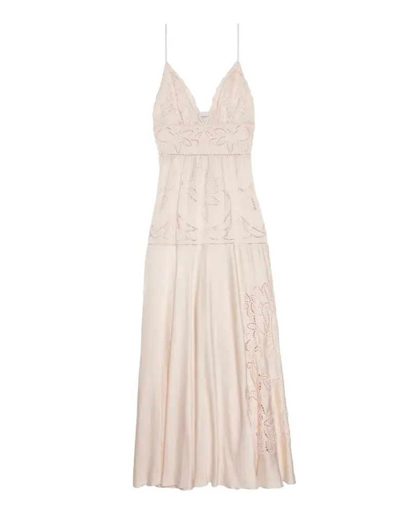 Ermanno Scervino long broderie-anglaise V-neck satin dress - Rosa Rosa