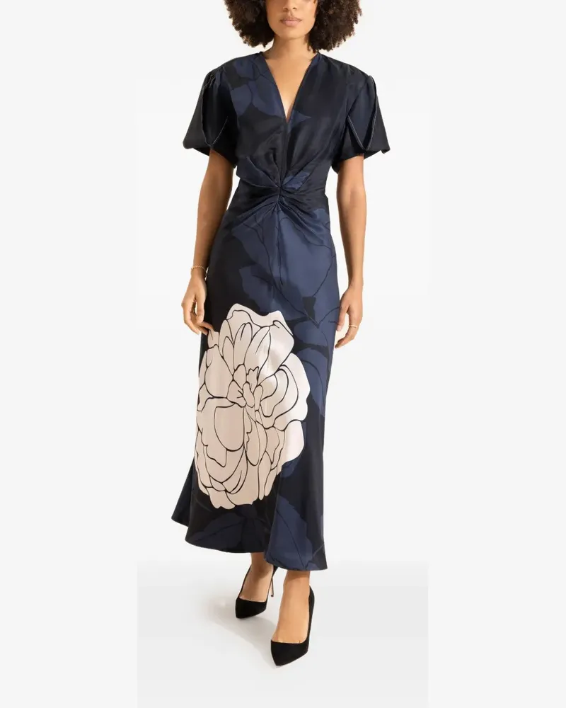 Victoria Beckham gathered V-neck midi dress - Blau Blau