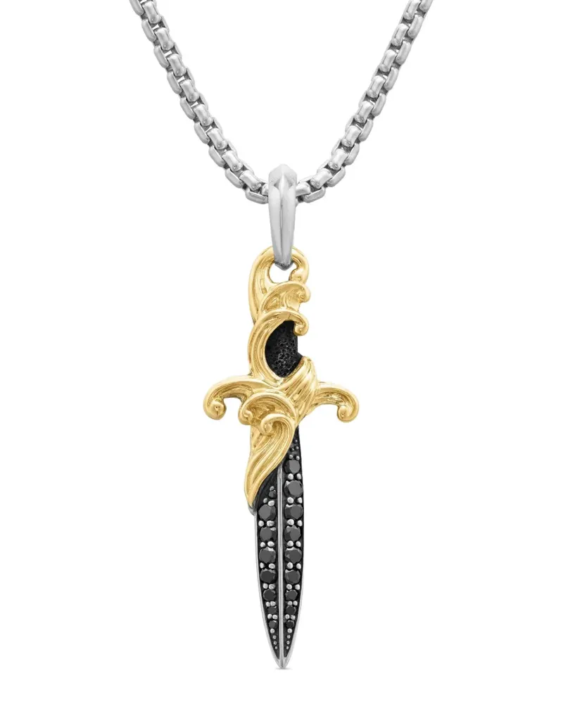 David Yurman 18kt Waves Dagger Gelbgold- und Sterlingsilberamulett mit Diamanten (43,8mm Silber