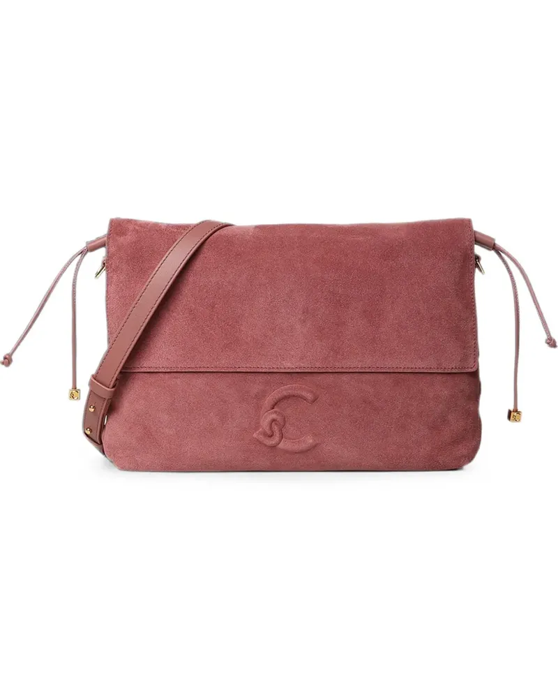 Coccinelle small Lidia logo-embossed suede clutch bag - Rosa Rosa