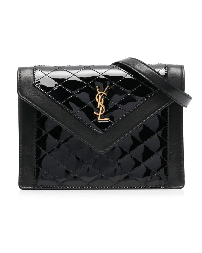 Saint Laurent Clutch mit Logo-Schild - Schwarz Schwarz