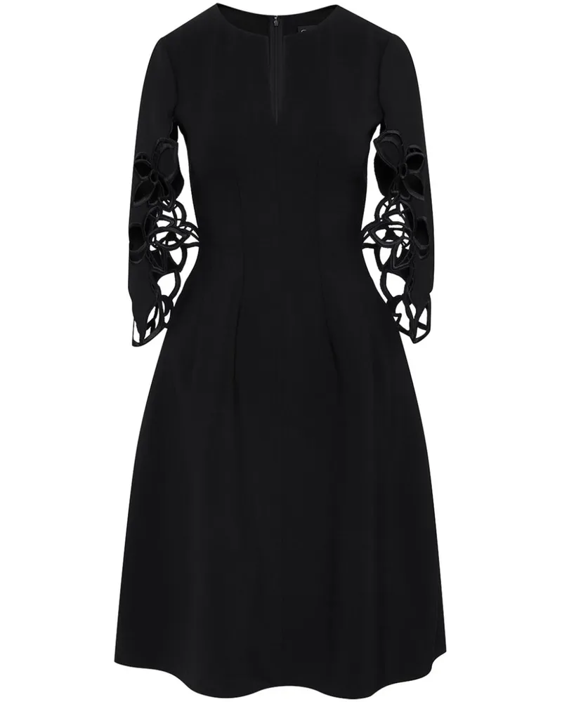 Oscar de la Renta Orchid Sleeve Kleid mit offenem Kragen - Schwarz Schwarz