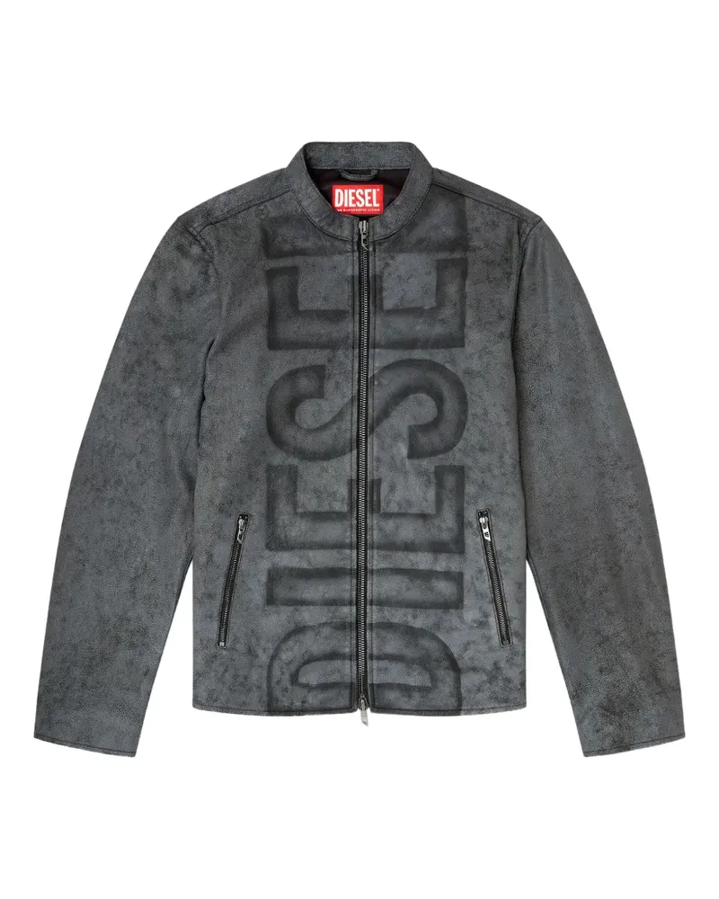 Diesel L-Evert-A Lederjacke mit Logo - Schwarz Schwarz