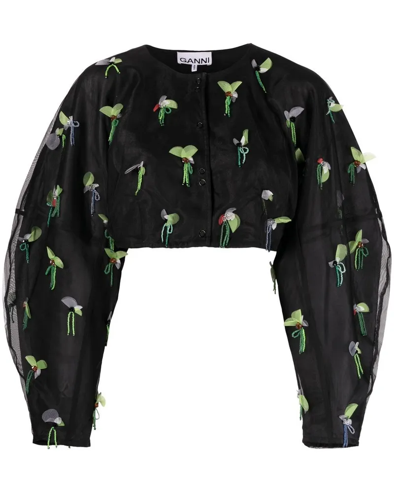 Ganni Cropped-Oberteil mit Animal-Print - Schwarz Schwarz