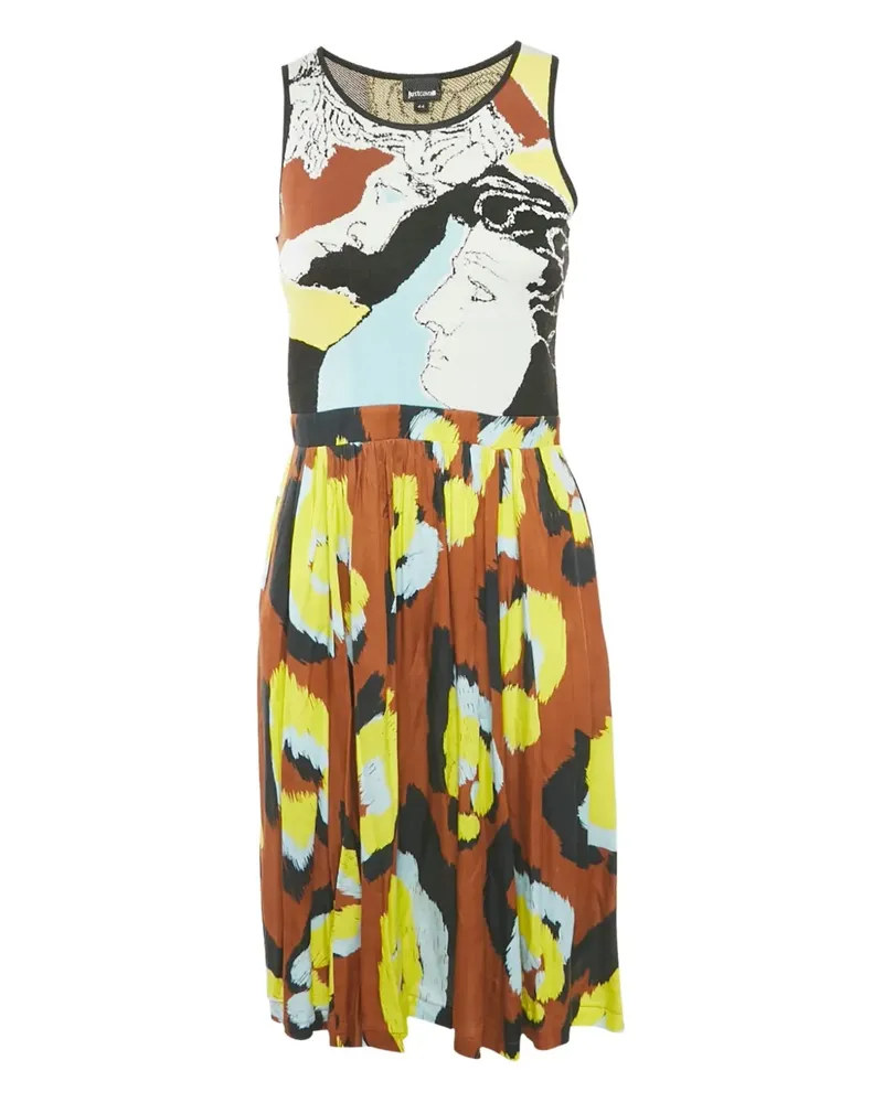 Just Cavalli Plissiertes Kleid mit abstraktem Print - Braun Braun