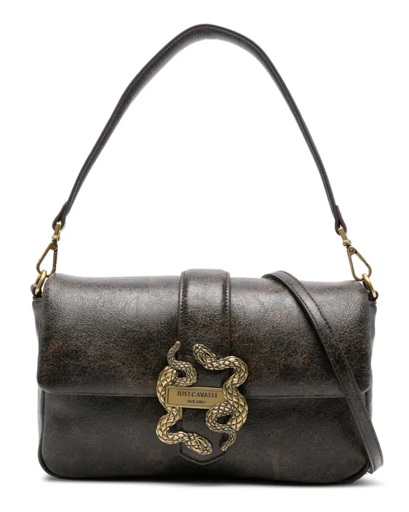 Just Cavalli Schultertasche mit Schlangen-Schnalle - Braun Braun