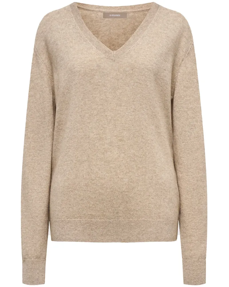 12 STOREEZ Pullover mit V-Ausschnitt - Nude Nude
