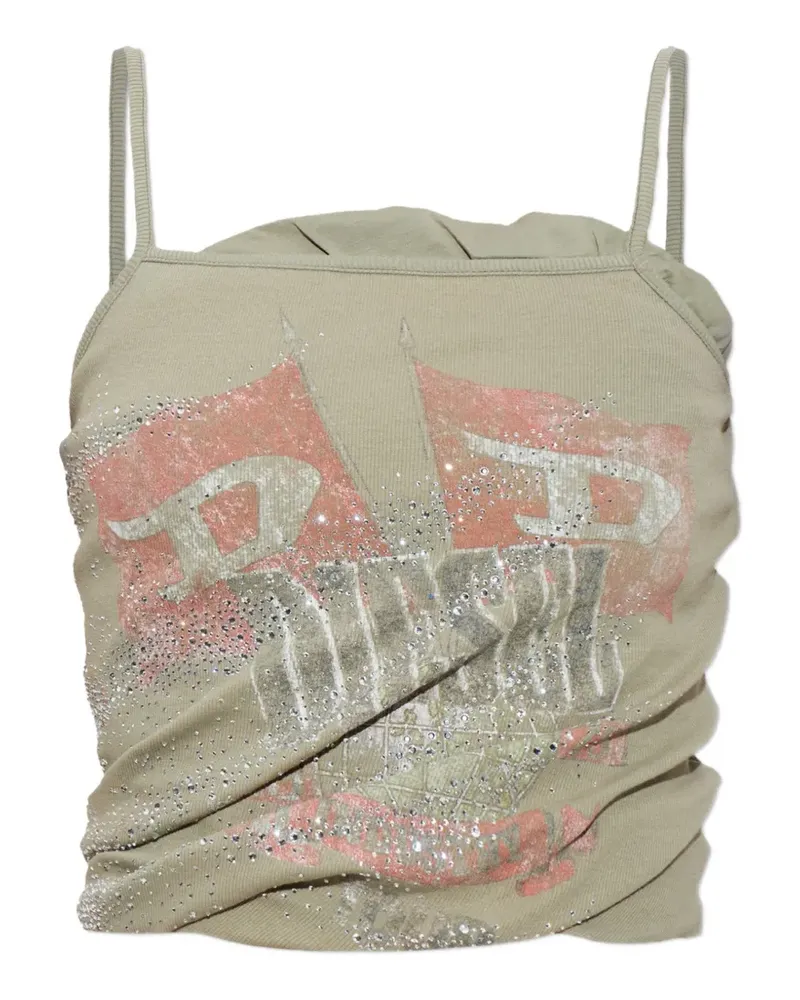 Diesel rhinestone-embellished graphic-print top - Grau Grau