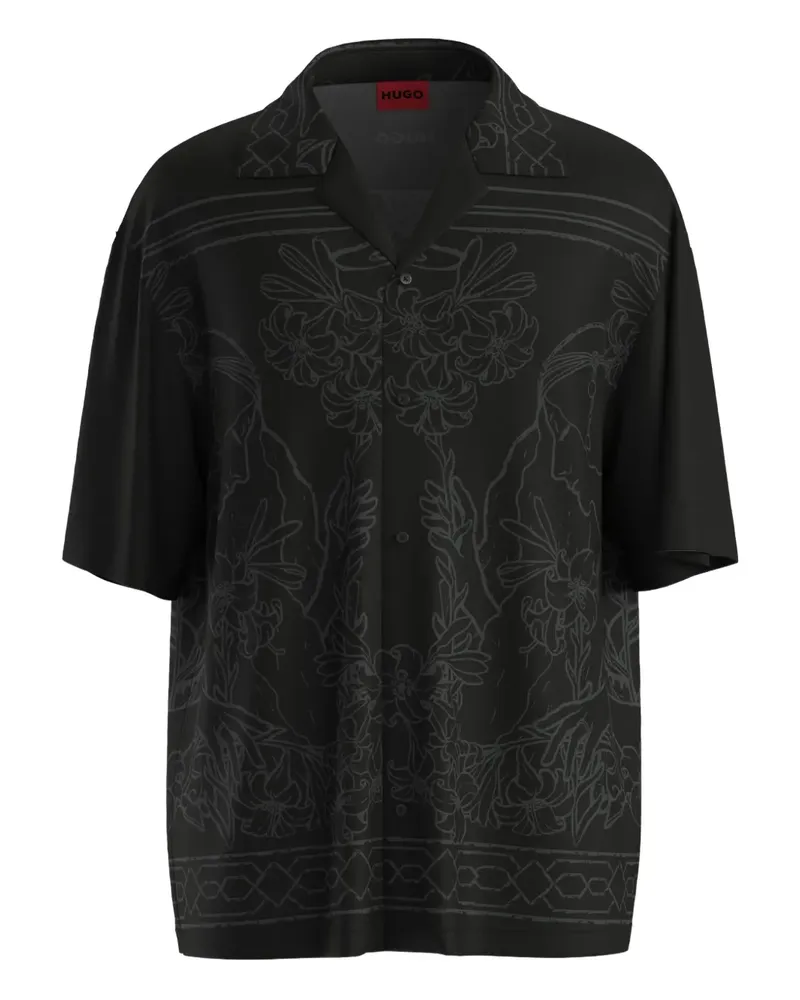 HUGO BOSS Hemd mit Blumen-Print - Schwarz Schwarz