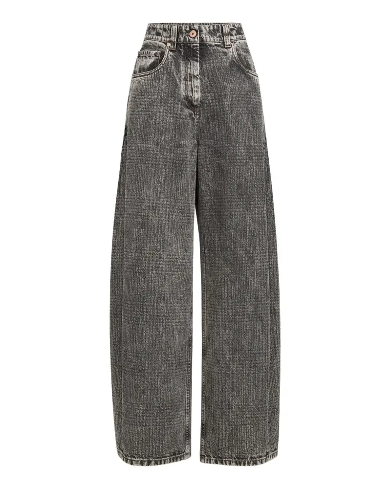 Brunello Cucinelli Weite Prince of Wales Jeanshose mit Monili - Grau Grau