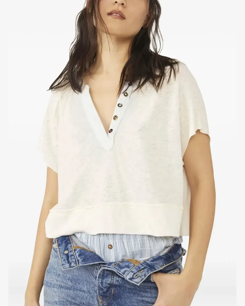 Free People button v-neck blouse - Nude Nude