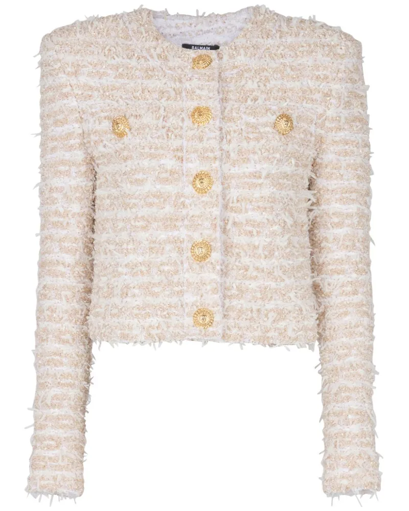 Balmain Cropped-Jacke aus Tweed - Nude Nude