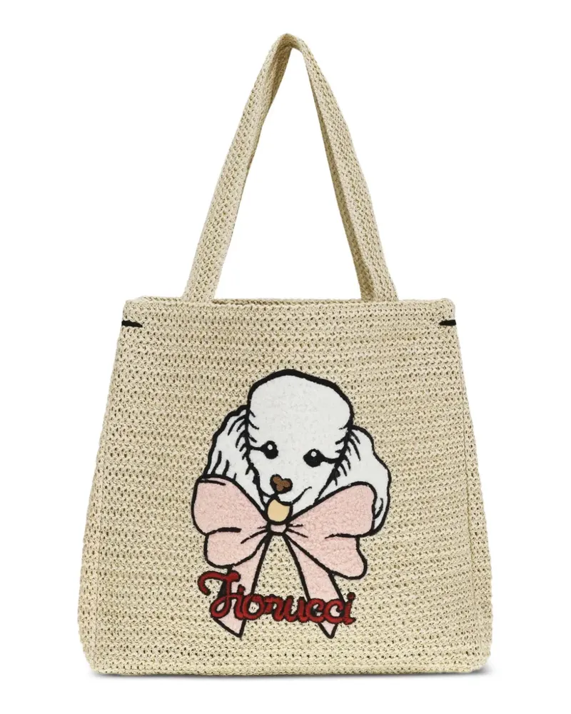 Fiorucci Poodle raffia tote bag - Nude Nude
