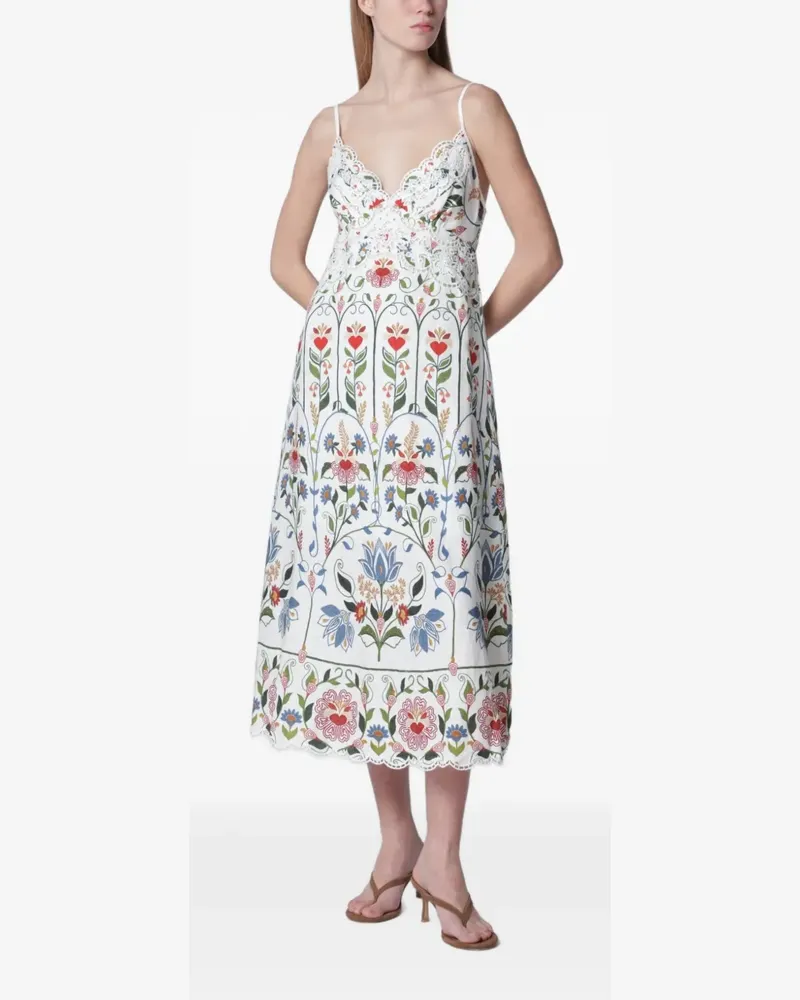 FARM Rio embroidered scallop-edge midi dress - Weiß Weiß