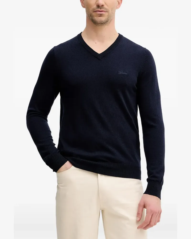 Guess Daren logo-embroidered V-neck sweater - Blau Blau