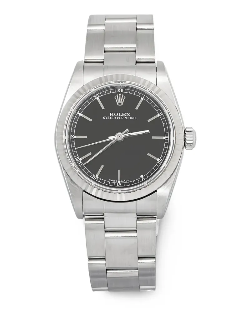 Rolex Oyster Perpetual 32mm fluted bezel watch - Schwarz Schwarz