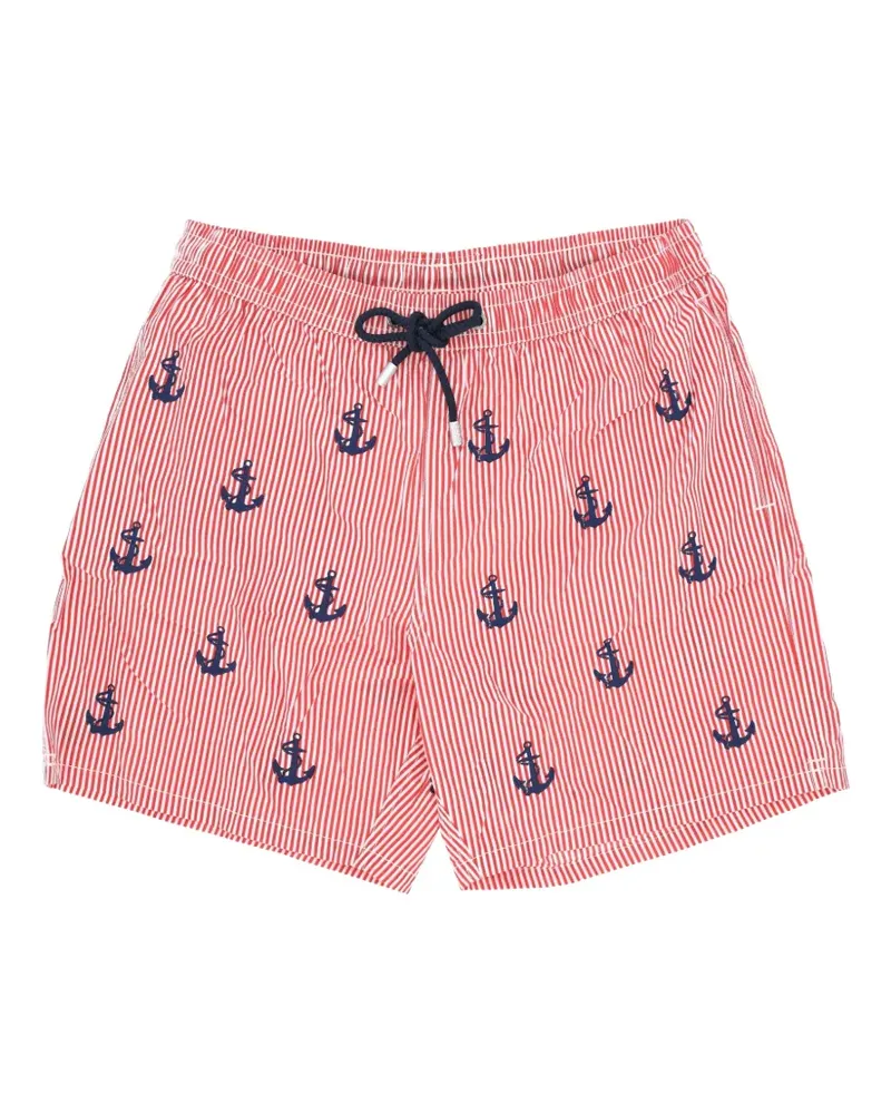 MC2 Saint Barth Gestreifte Gustavia Badeshorts mit Ankerstickerei - Rot Rot