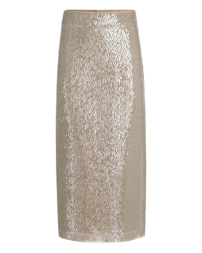 Brunello Cucinelli Midirock aus Seide mit Pailletten - Nude Nude