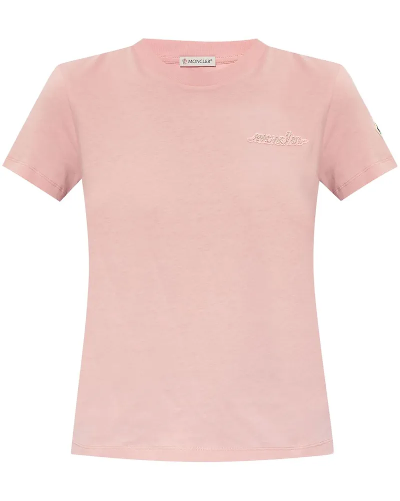 Moncler T-Shirt mit Logo-Patch - Rosa Rosa