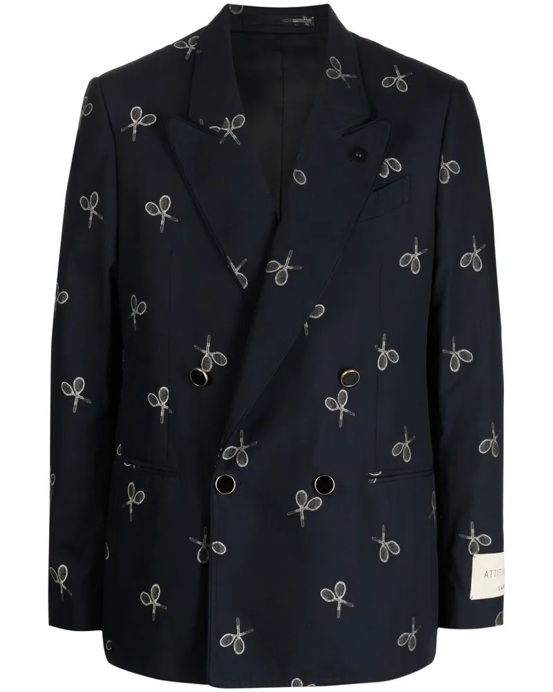 LARDINI Doppelreihiges Sakko mit Print - Blau Blau