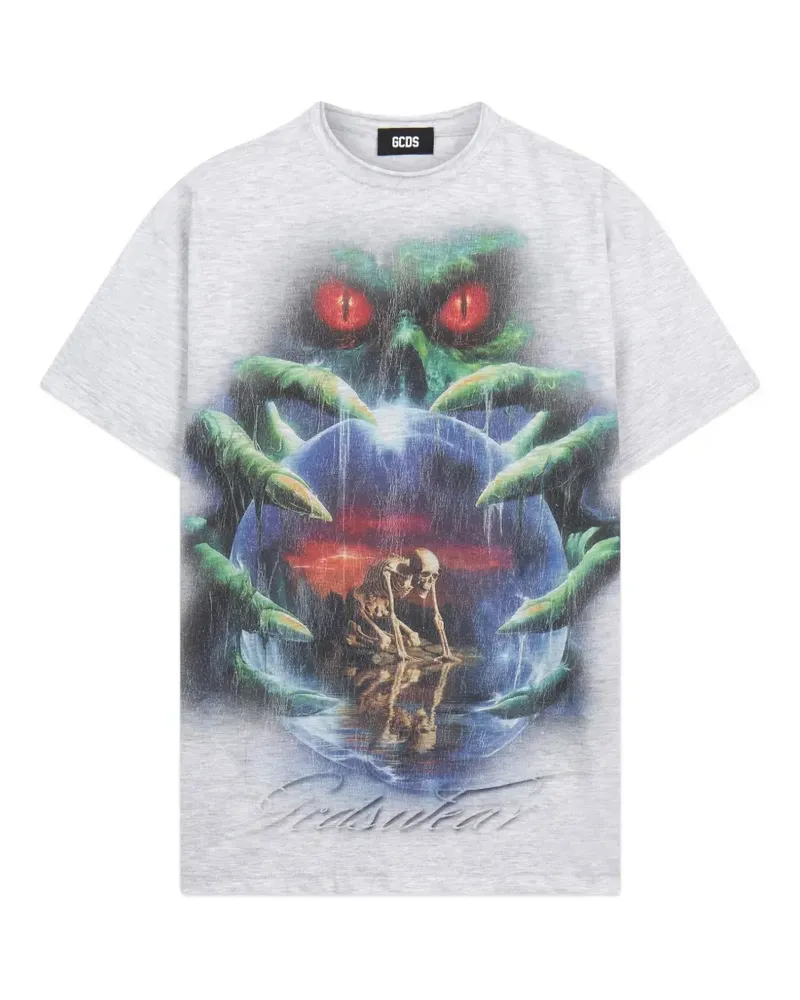 GCDS T-Shirt mit grafischem Print - Grau Grau
