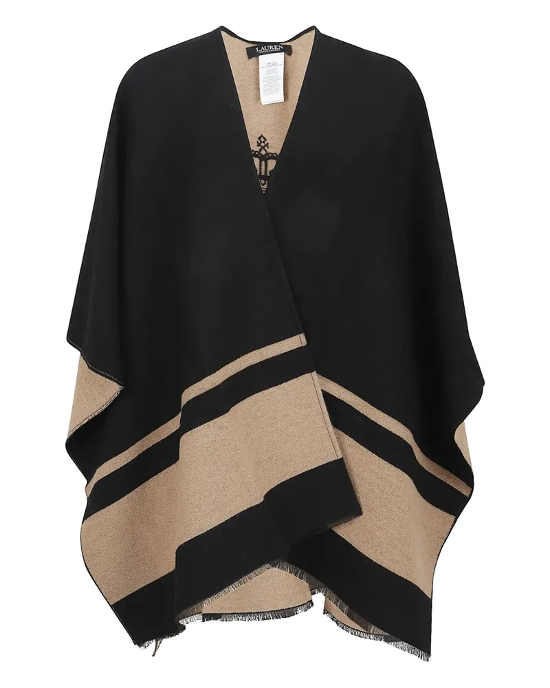 Ralph Lauren Gestreifter Poncho mit Fransen - Schwarz Schwarz