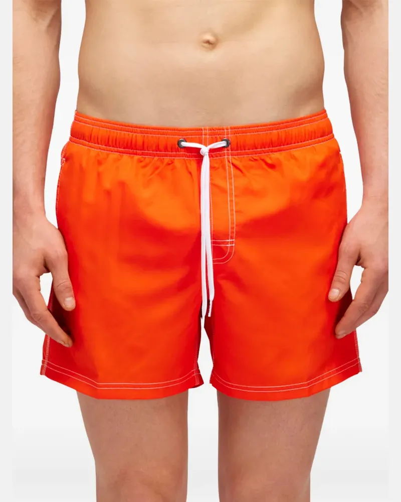 Sundek logo-patch striped swim shorts - Orange Orange