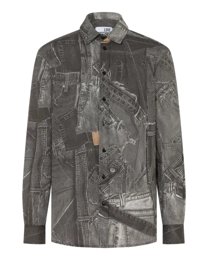 Moschino Hemd mit Trompe oeil-Jeansprint - Grau Grau