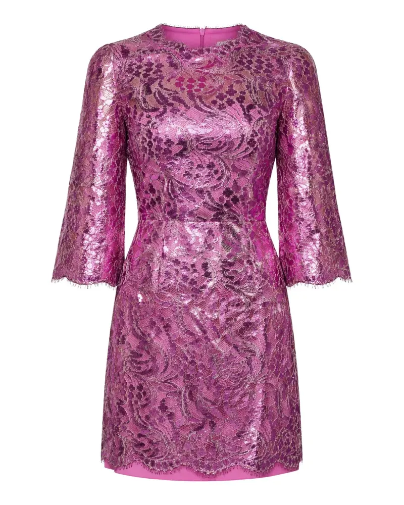 Dolce & Gabbana Metallic-Kleid mit Blumenspitze - Rosa Rosa