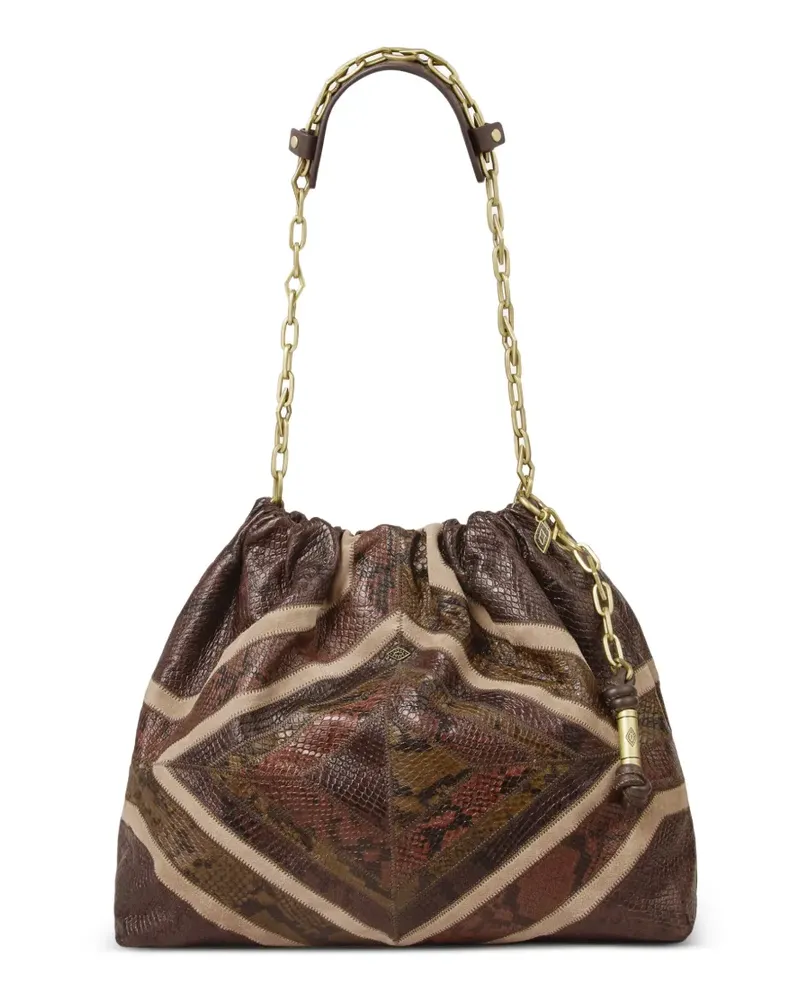 ba&sh Junetote Schultertasche in Patchwork-Optik mit Schlangenhaut-Effekt - Braun Braun