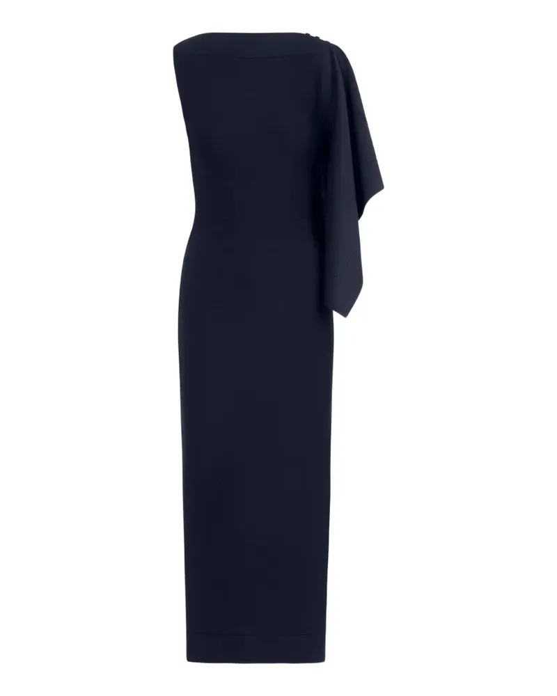 Oscar de la Renta Strick-Kleid mit Hibiskus-Brosche - Blau Blau