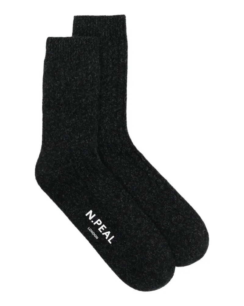 N.Peal Gerippte Kaschmirsocken - Schwarz Schwarz