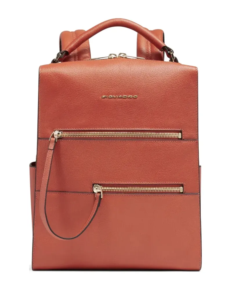 Piquadro zip leather backpack - Orange Orange