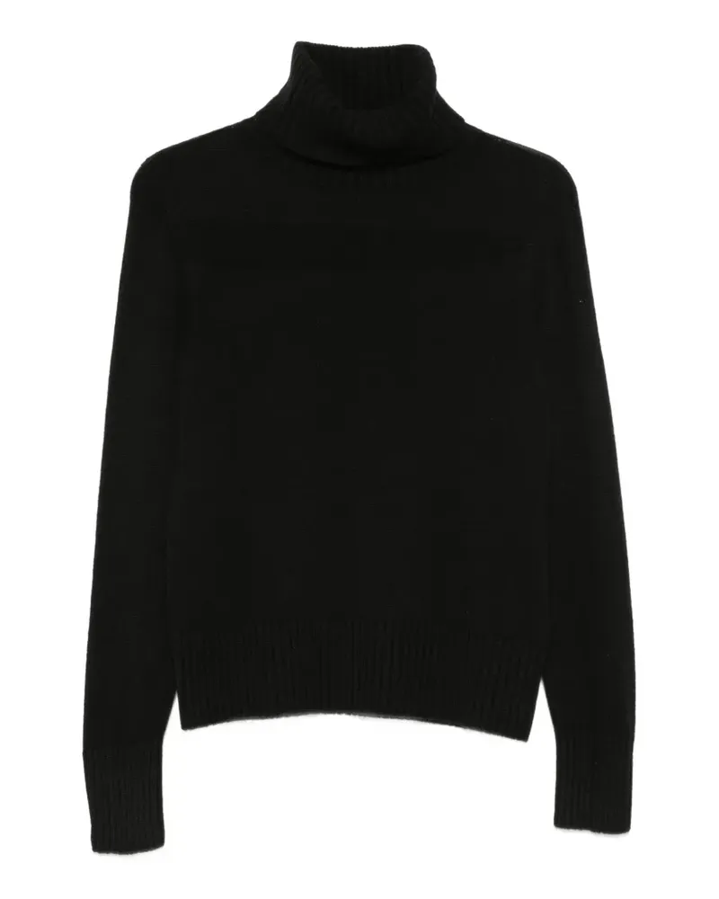 ARAGONA Rollkragenpullover mit geripptem Saum - Schwarz Schwarz