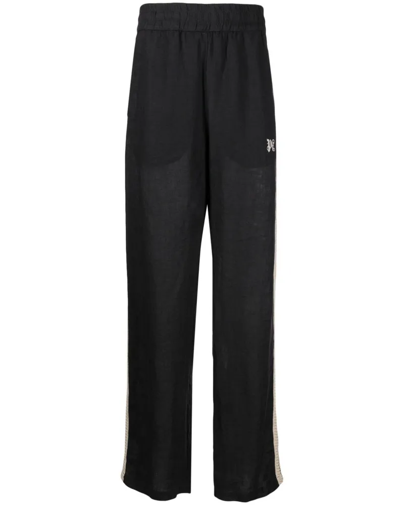 Palm Angels Leinenhose mit Logo-Stickerei - Schwarz Schwarz