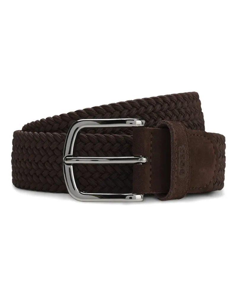 HUGO BOSS woven belt with leather trims - Braun Braun