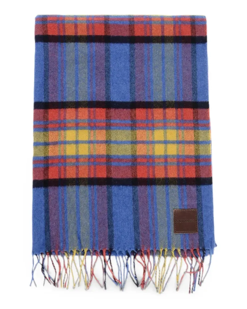 Dsquared2 tartan-check fringed-trim scarf - Blau Blau