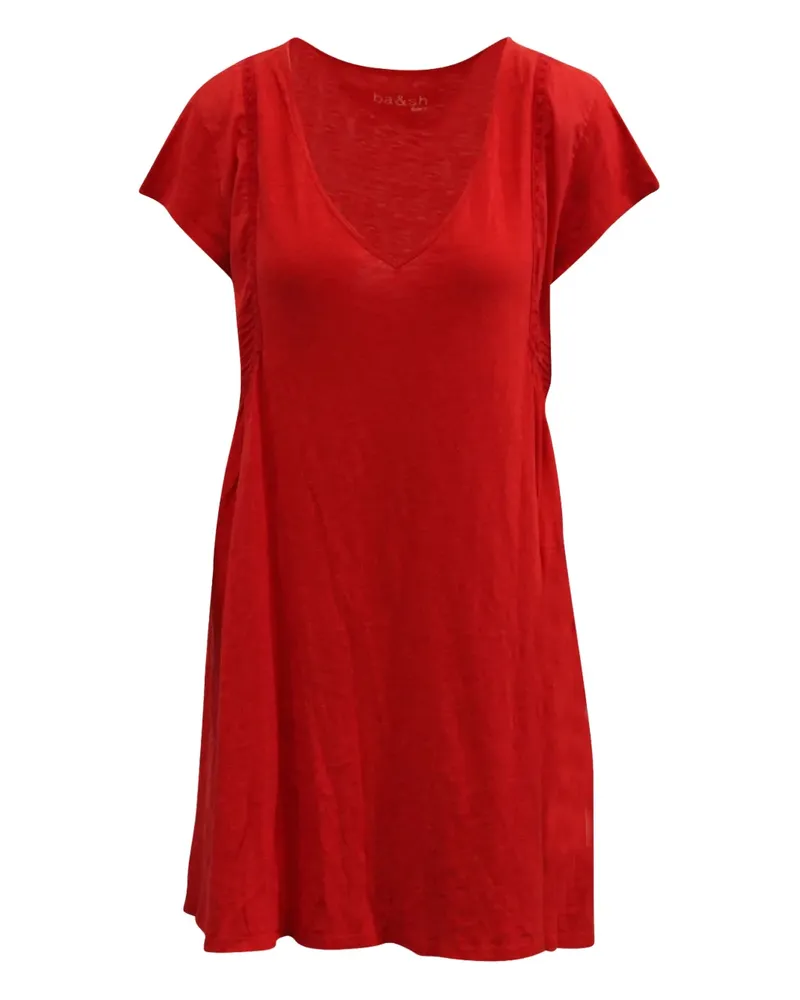 ba&sh Gerafftes Minikleid mit V-Ausschnitt - Rot Rot
