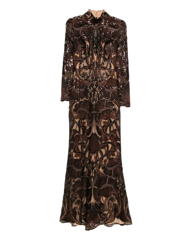 Elie Saab Langärmeliges Kleid mit Pailletten - CHOCOLATE BROWN Chocolate