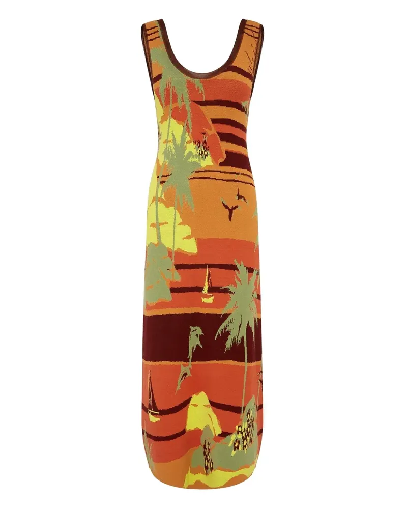 ALEMAIS Palm Island print midi dress - Orange Orange