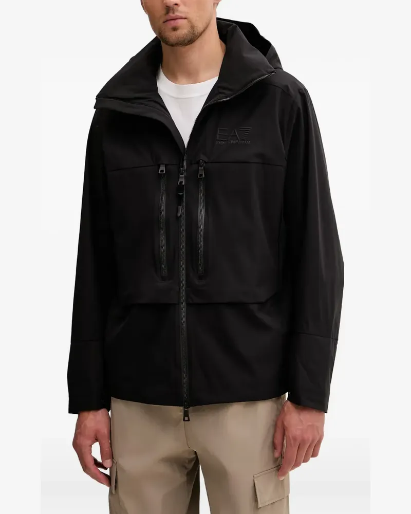 EA7 logo-print hooded jacket - Schwarz Schwarz