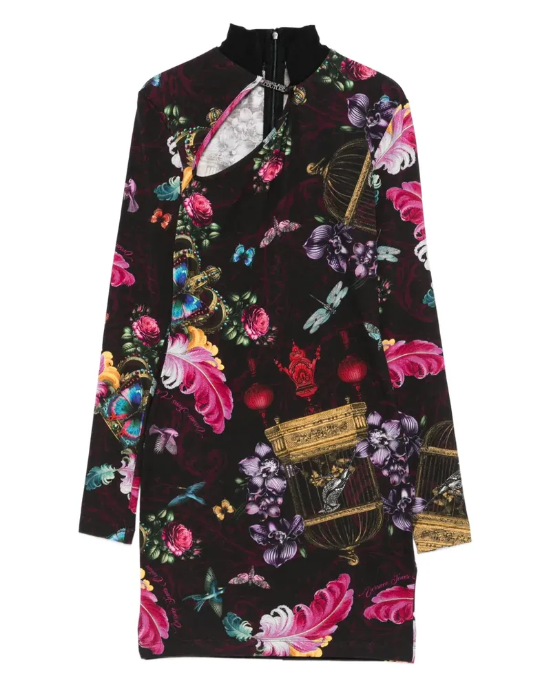 Versace Jeans Minikleid mit Blumen-Print - Schwarz Schwarz