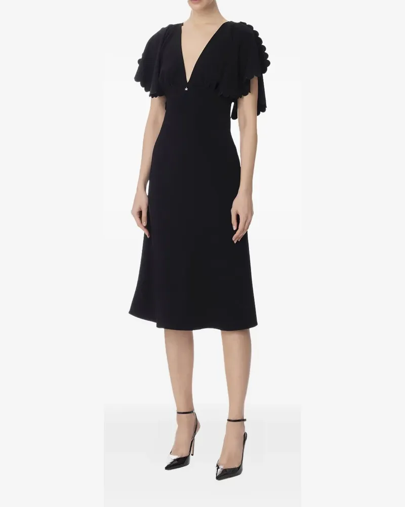 Elisabetta Franchi V-Ausschnitt-Kleid mit Wellensaum - Schwarz Schwarz